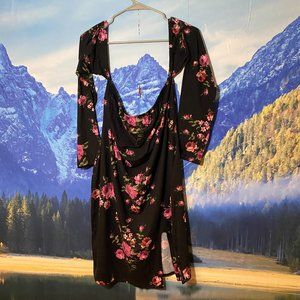 Pink & Black Floral Off the Shoulder Mini Dress Plus Size